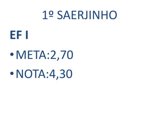 1º SAERJINHO
EF I
•META:2,70
•NOTA:4,30
 