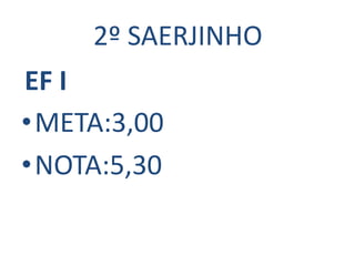 2º SAERJINHO
EF I
•META:3,00
•NOTA:5,30
 