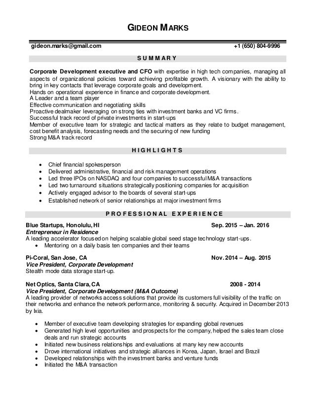 corporate development resumes