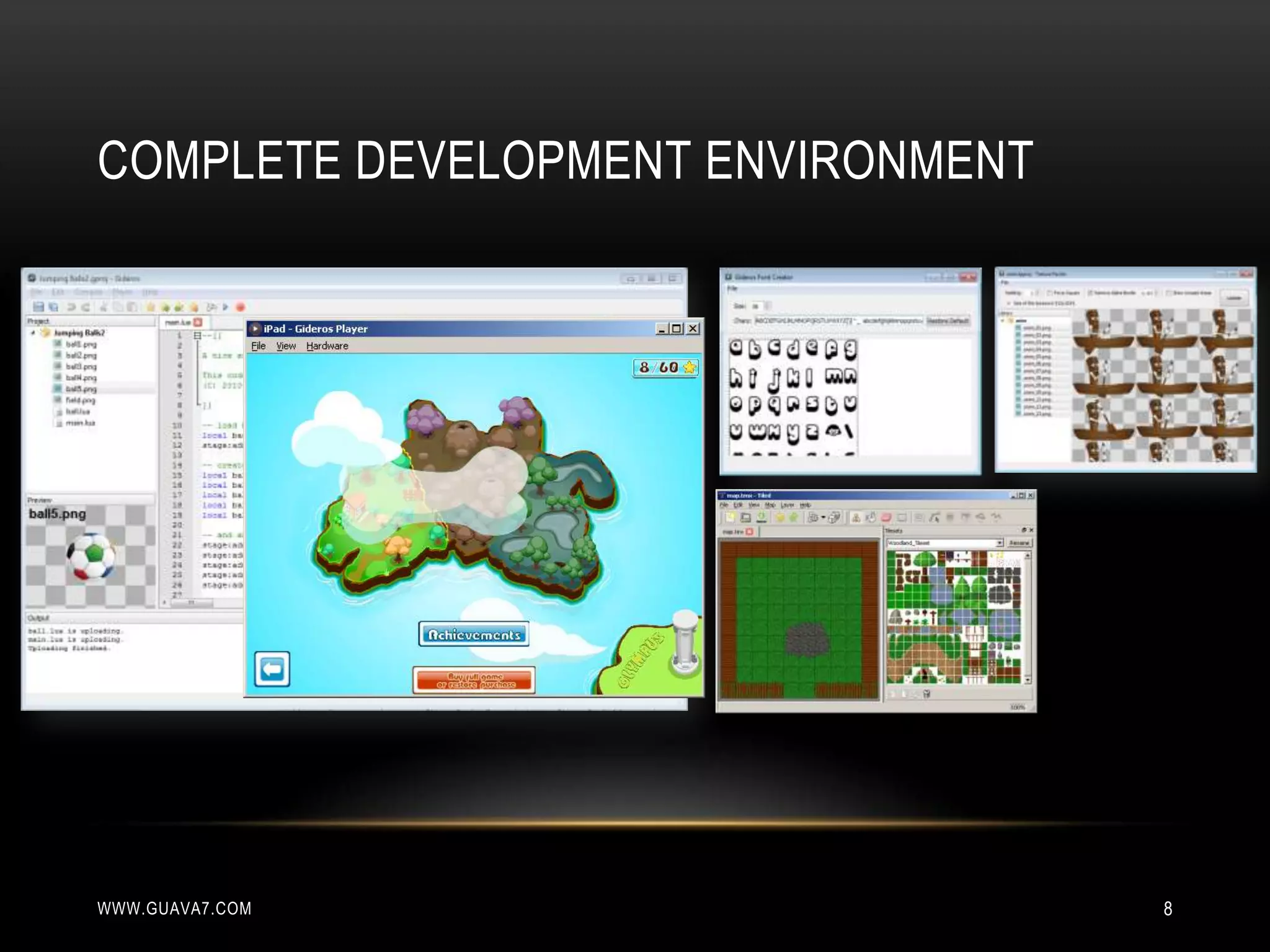 COMPLETE DEVELOPMENT ENVIRONMENT




WWW.GUAVA7.COM                     8
 