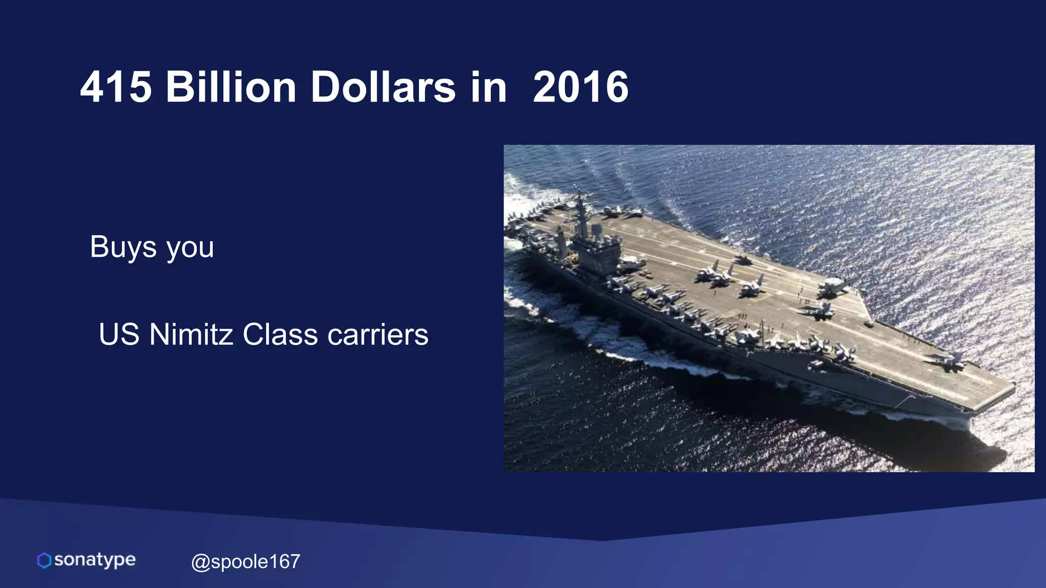 @spoole167
Buys you
US Nimitz Class carriers
415 Billion Dollars in 2016
 