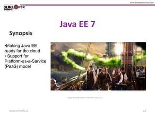 Java EE 7
  Synopsis
•Making Java EE
ready for the cloud
• Support for
Platform-as-a-Service
(PaaS) model




                         Images © Walden Media / Twentieth Century Fox




  www.catmedia.us                                                        13
 