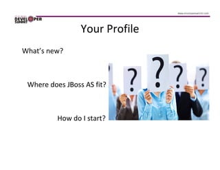 Your Profile
What’s new?



 Where does JBoss AS fit?



          How do I start?
 