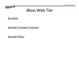 JBoss Web Tier
Servlets

Servlet Context Listener

Servlet Filter
 