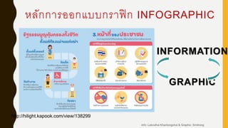 INFORMATION
GRAPHIC
Info: Lekruthai Khantongchai & Graphic: Smitrong
http://hilight.kapook.com/view/138299
หลักการออกแบบกราฟิก INFOGRAPHIC
 