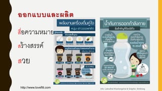 ออกแบบและผลิต
สื่อความหมาย
สร้างสรรค์
สวย
http://www.lovefitt.com Info: Lekruthai Khantongchai & Graphic: Smitrong
 