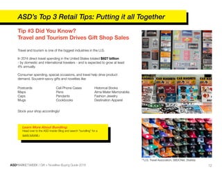 ASDMARKETWEEK / Gift + Novelties Buying Guide 2016 12
ASD’s Top 3 Retail Tips: Putting it all Together
Tip #3 Did You Know...