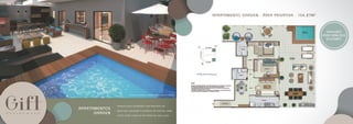 PER SPEC T IVA ILUS TR AT IVA D O APAR TAMENTO GARDEN, UNIDADE 101 D O B LOCO 01 
APENAS DUAS UNIDADES COM PREVISÃO DE 
BANCADA GOURMET E ENTREGA DE PISCINA, PARA 
VOCÊ VIVER COMO SE ESTIVESSE EM UMA CASA. 
APARTAMENTOS 
GARDEN 
APARTAMENTO GARDEN - ÁREA PRIVATIVA - 154,27M2 
PREVISÃO 
PARA BANCADA 
GOURMET 
 