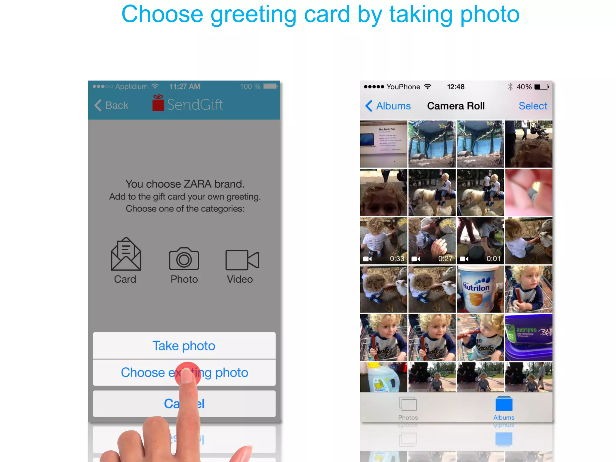 Choose greeting card by taking photo  