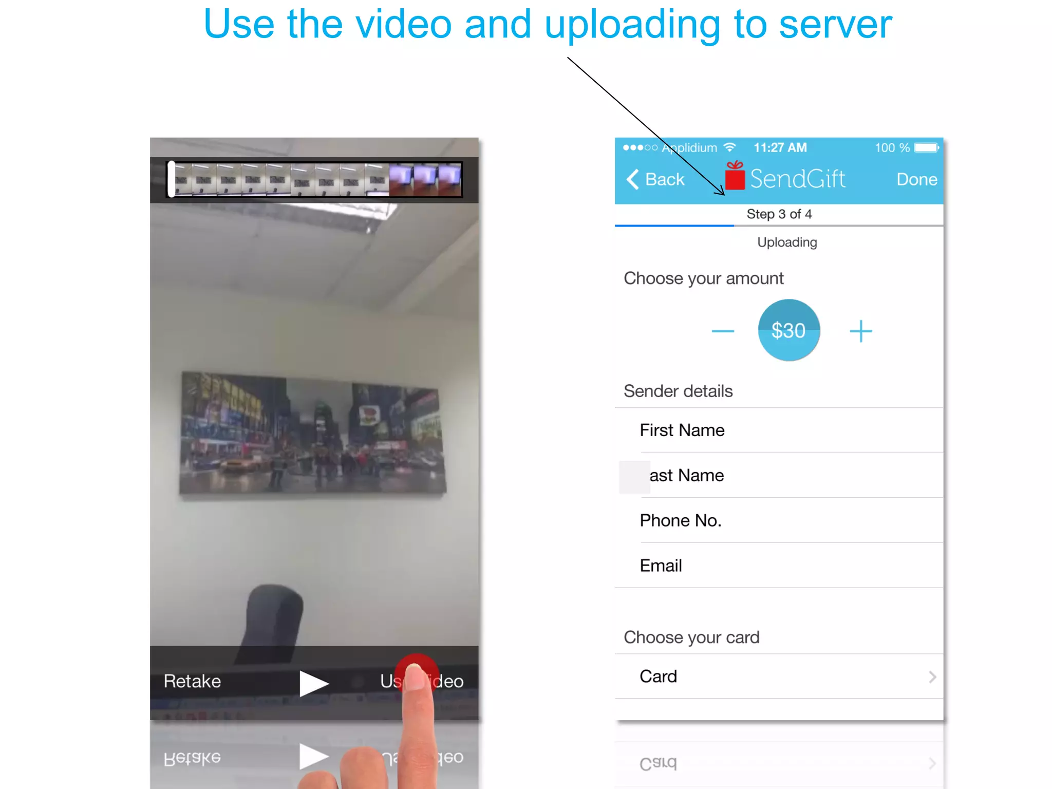 Use the video and uploading to server  