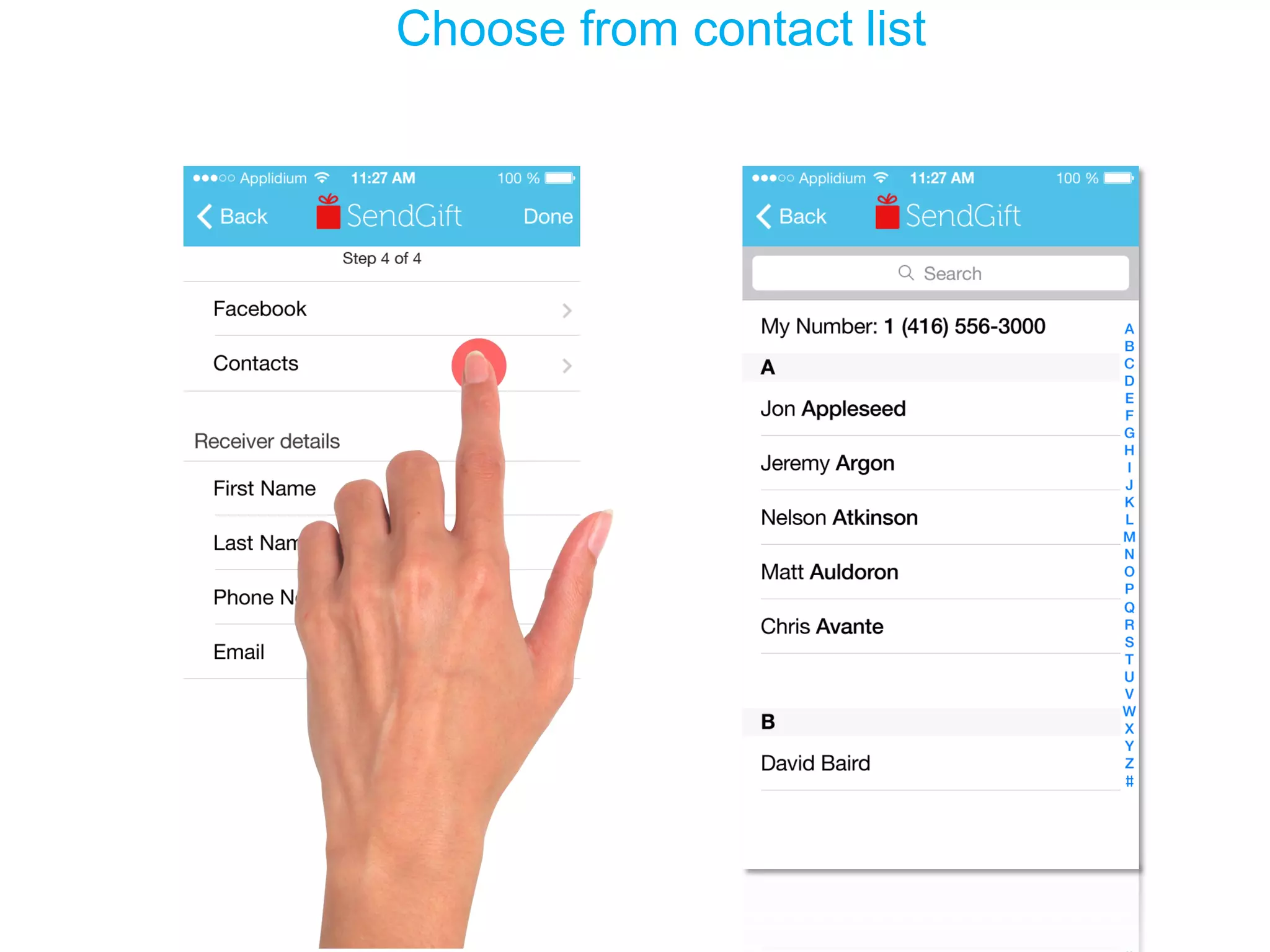Choose from contact list  