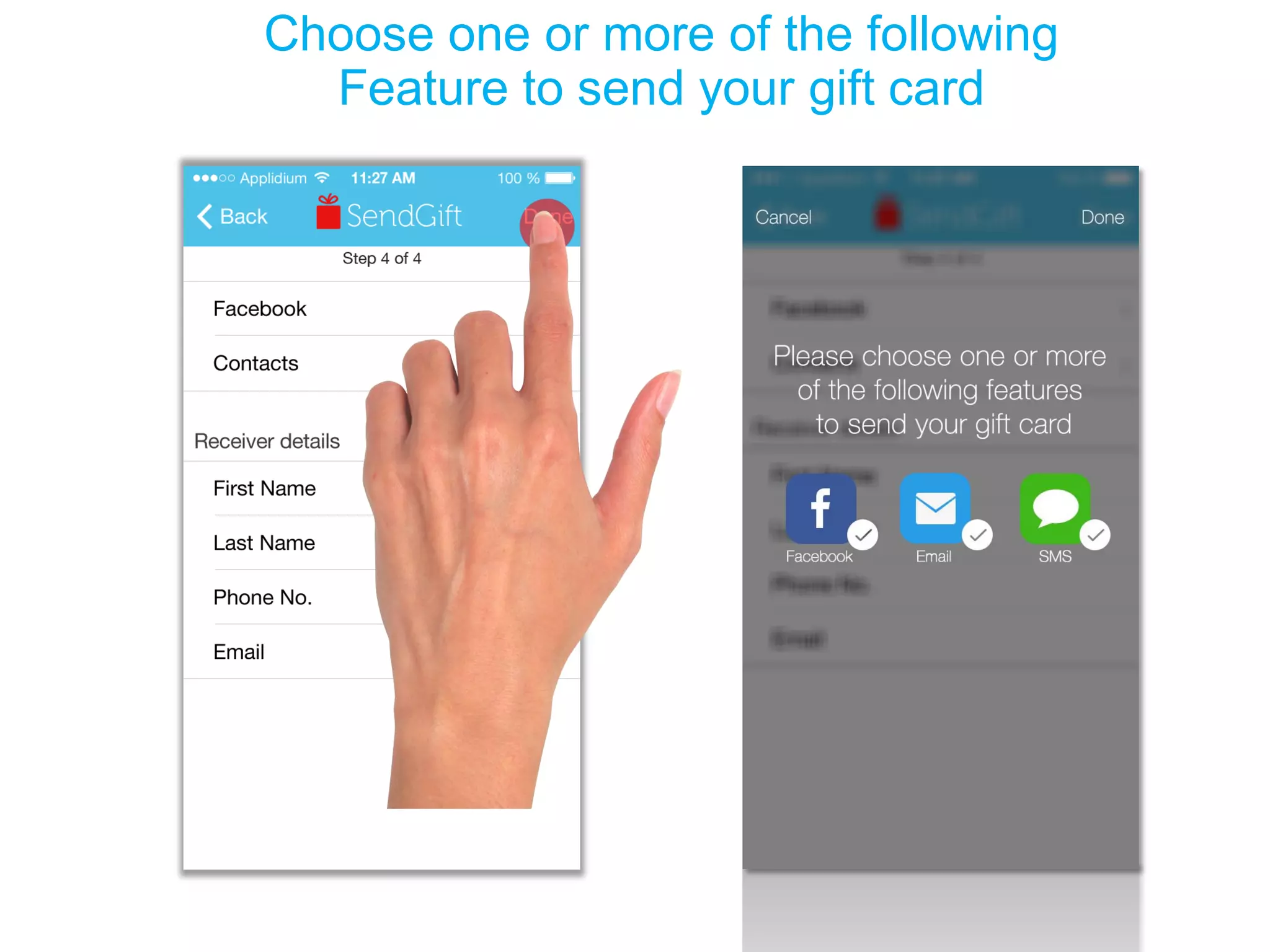 Choose one or more of the following 
Feature to send your gift card  