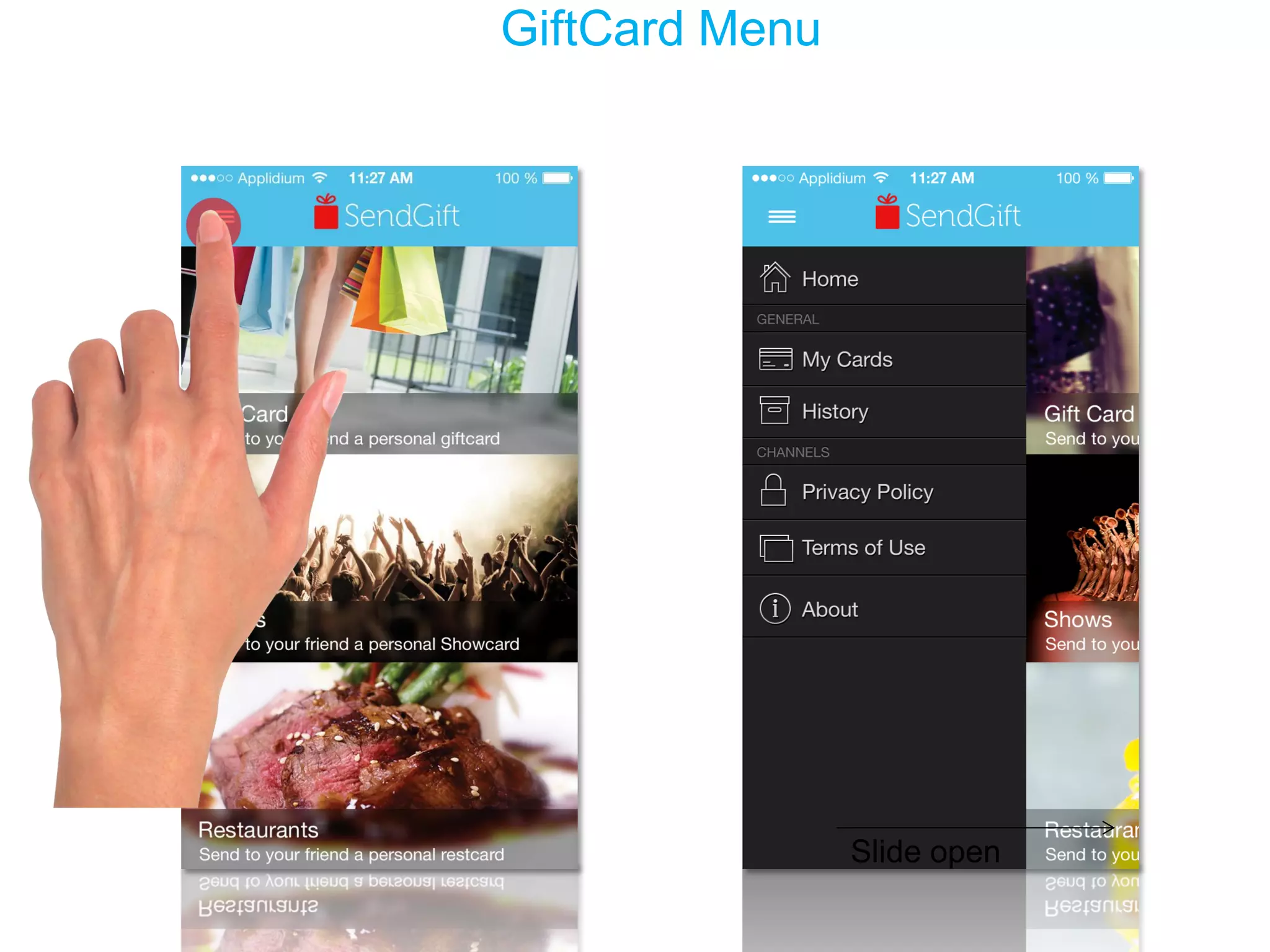 GiftCard Menu 
Slide open 
 