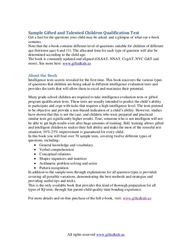 Gifted Children sample test