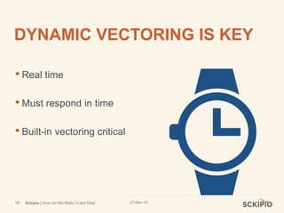 27-Mar-15Sckipio | How Do We Make G.fast Real18
DYNAMIC VECTORING IS KEY
• Real time
• Must respond in time
• Built-in vectoring critical
 