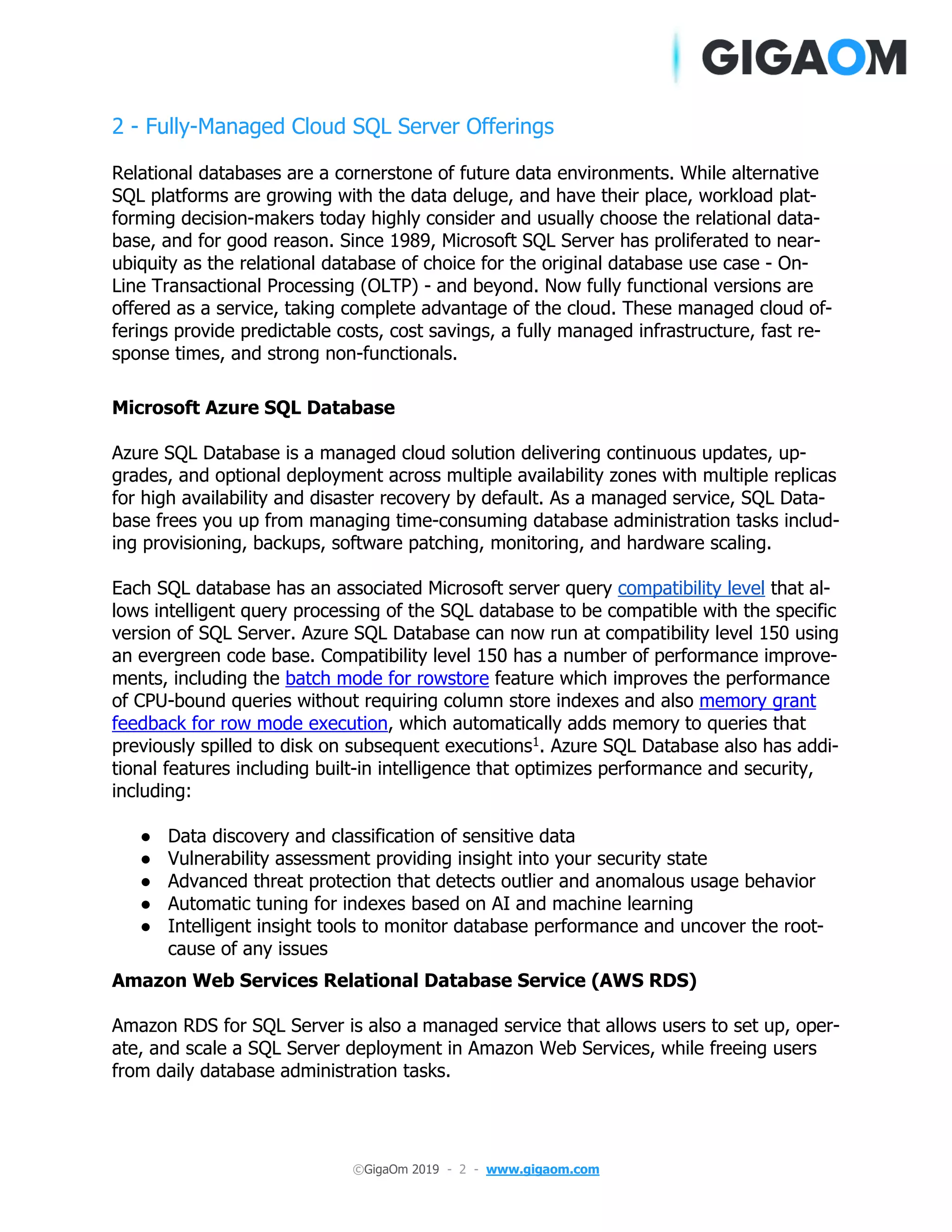 SQL in the cloud performance benchmarks | PDF