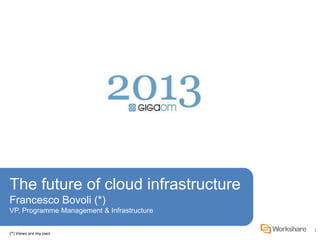 1
The future of cloud infrastructure
Francesco Bovoli (*)
VP, Programme Management & Infrastructure
(*) Views are my own
 