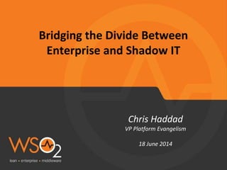 Bridging the Divide Between
Enterprise and Shadow IT
Chris Haddad
VP Platform Evangelism
18 June 2014
 