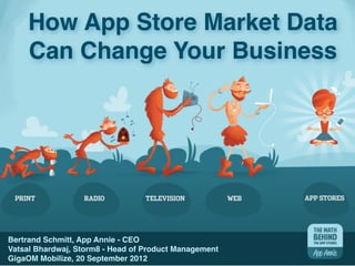 How App Store Market Data
    Can Change Your Business




Bertrand Schmitt, App Annie - CEO
Vatsal Bhardwaj, Storm8 - Head of Product Management
GigaOM Mobilize, 20 September 2012
 