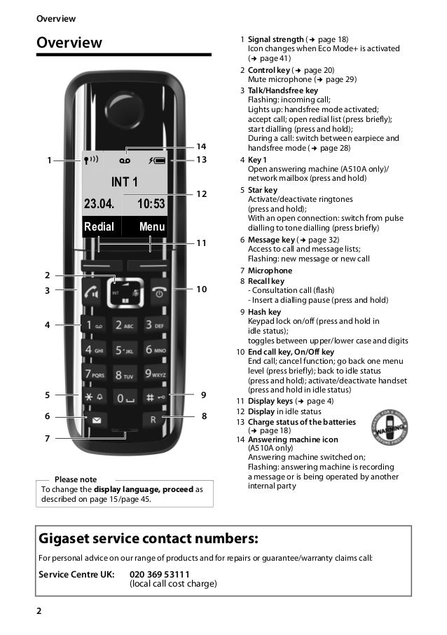 Gigaset A510A Digital Cordless Telephone User Guide