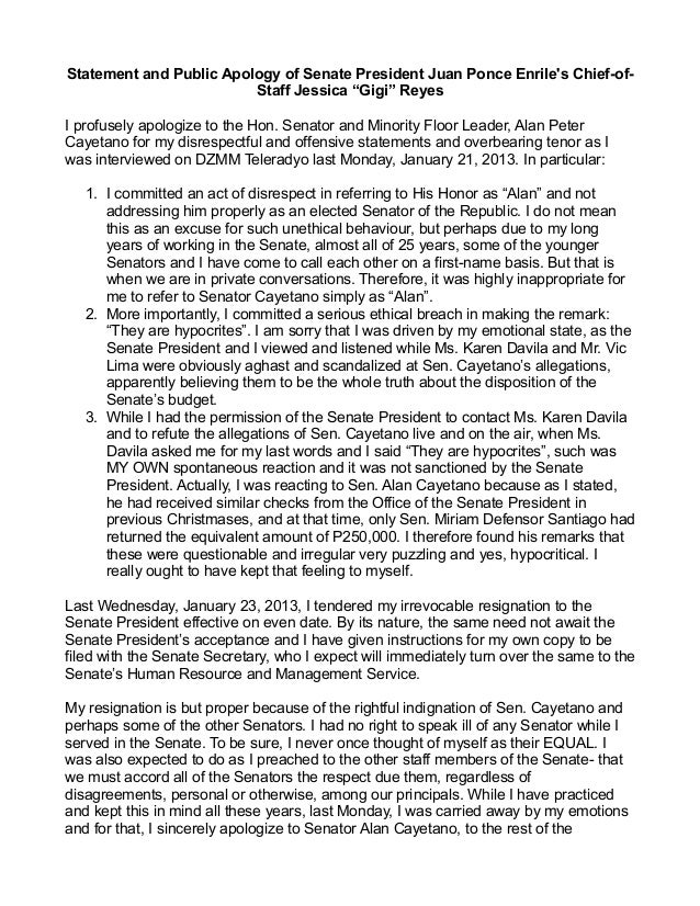 Gigi reyes public apology and statement