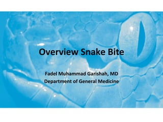 Overview	Snake	Bite	
Fadel	Muhammad	Garishah,	MD	
Department	of	General	Medicine	
 