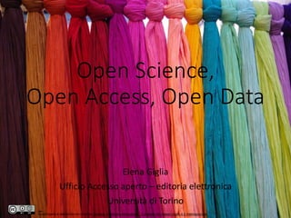 Open Science,
Open Access, Open Data
Elena Giglia
Ufficio Accesso aperto – editoria elettronica
Università di Torino
Quest'opera è distribuita con Licenza Creative Commons Attribuzione - Condividi allo stesso modo 4.0 Internazionale.
 
