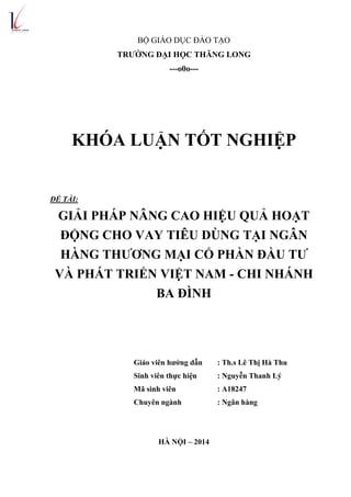 GIẢI PHÁP NÂNG CAO HIỆU QUẢ CHO VAY TIÊU DÙNG
