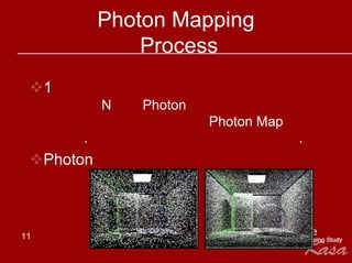 Photon Mapping
                  Process
     1
              N   Photon
                           Photon Map
         .                              .
     Photon



11
 