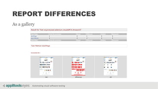Automating visual software testing
REPORT DIFFERENCES
As a gallery
 