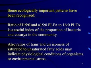 16There are many classes of fatty acids.They are designated according to:1. The total number of C atoms 2. Degree of unsaturation (double bonds)3. Position of the double bonds  4. Branching patterns 