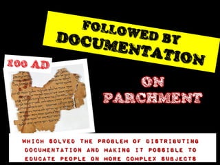 ON
                  PARCHMENT


Which solved the problem of distributing
 documentation and making it possible to
 educate people on more complex subjects
 