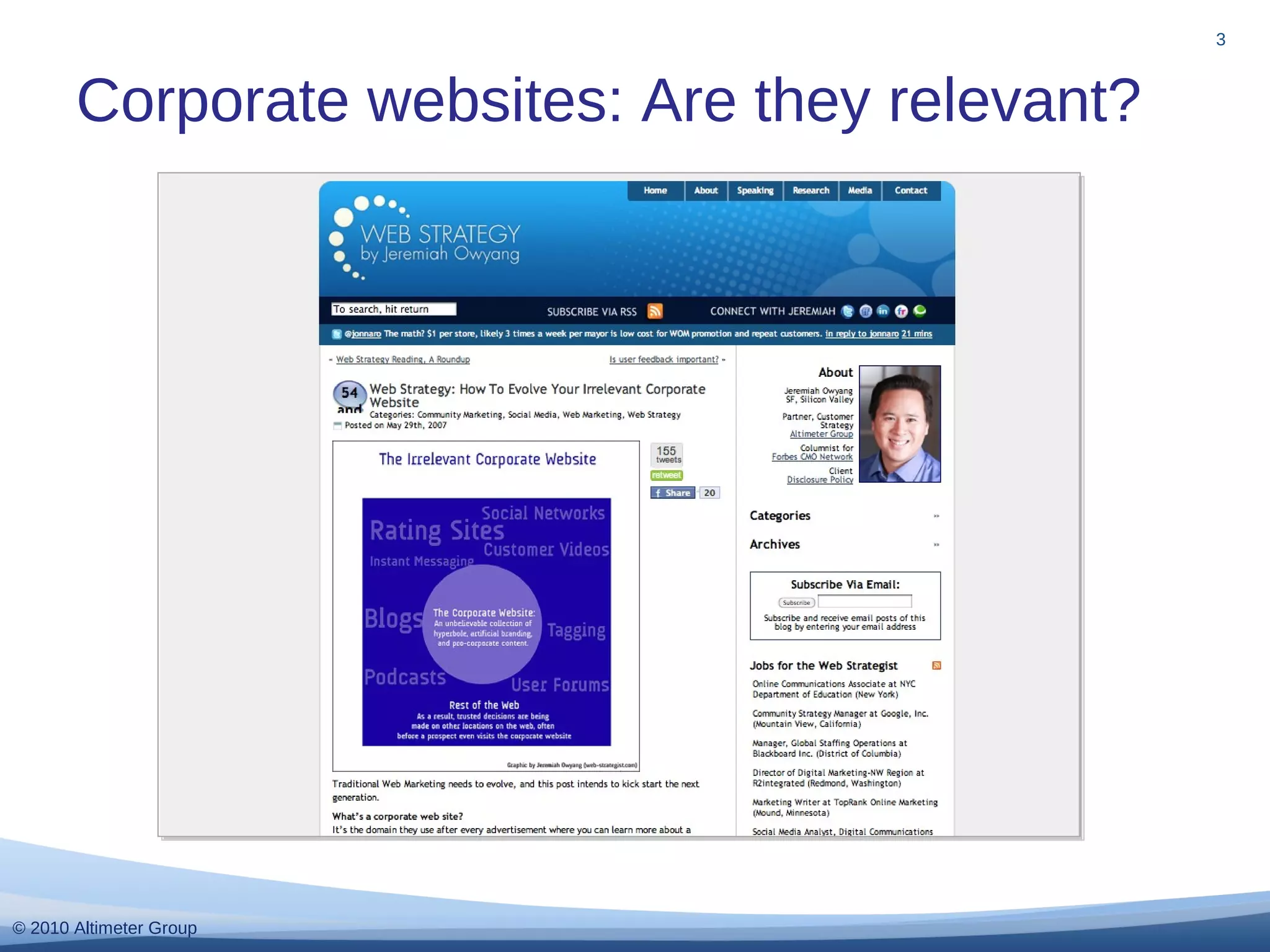 © 2010 Altimeter Group
Corporate websites: Are they relevant?
3
 