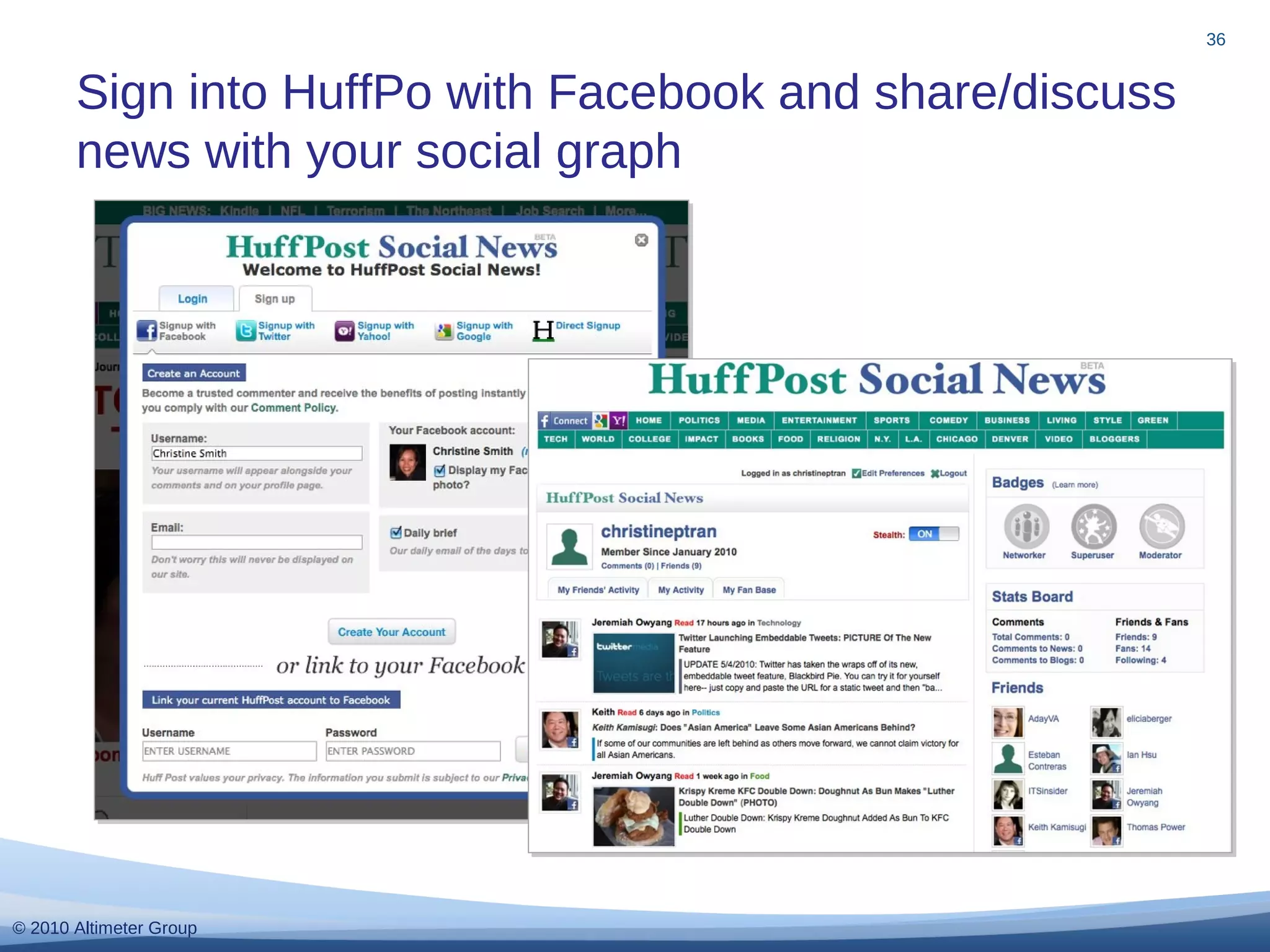 © 2010 Altimeter Group
Sign into HuffPo with Facebook and share/discuss
news with your social graph
36
 