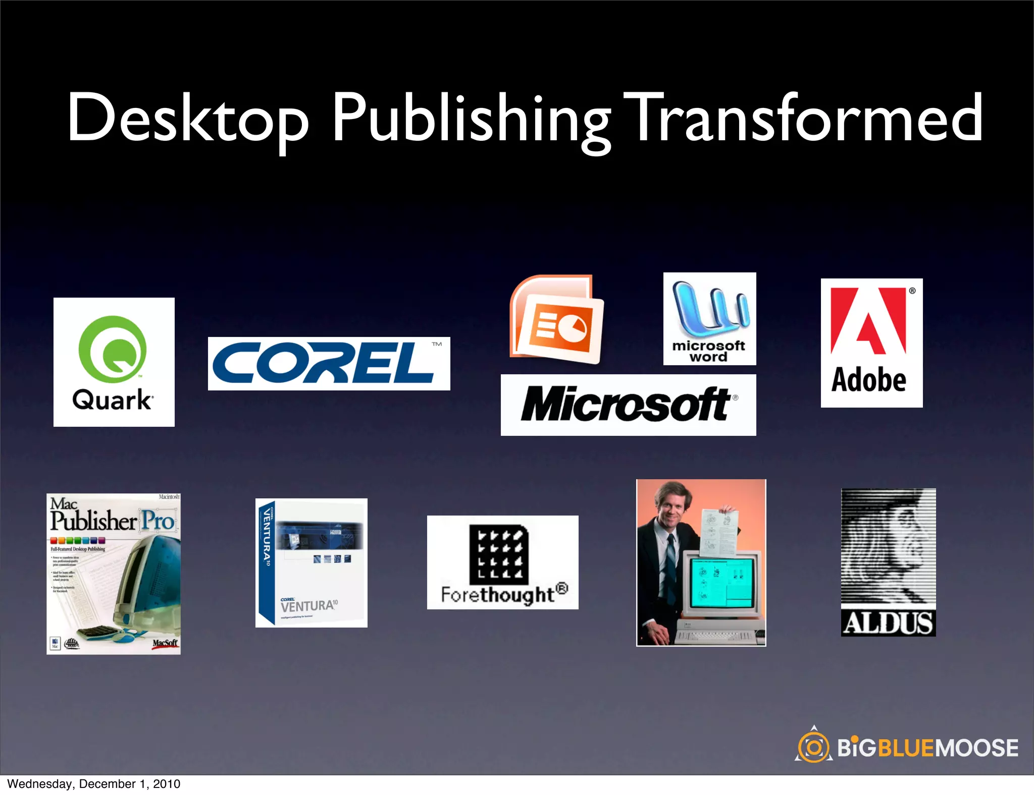 Desktop Publishing Transformed




Wednesday, December 1, 2010
 
