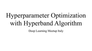 Hyperparameter Optimization
with Hyperband Algorithm
Deep Learning Meetup Italy
 