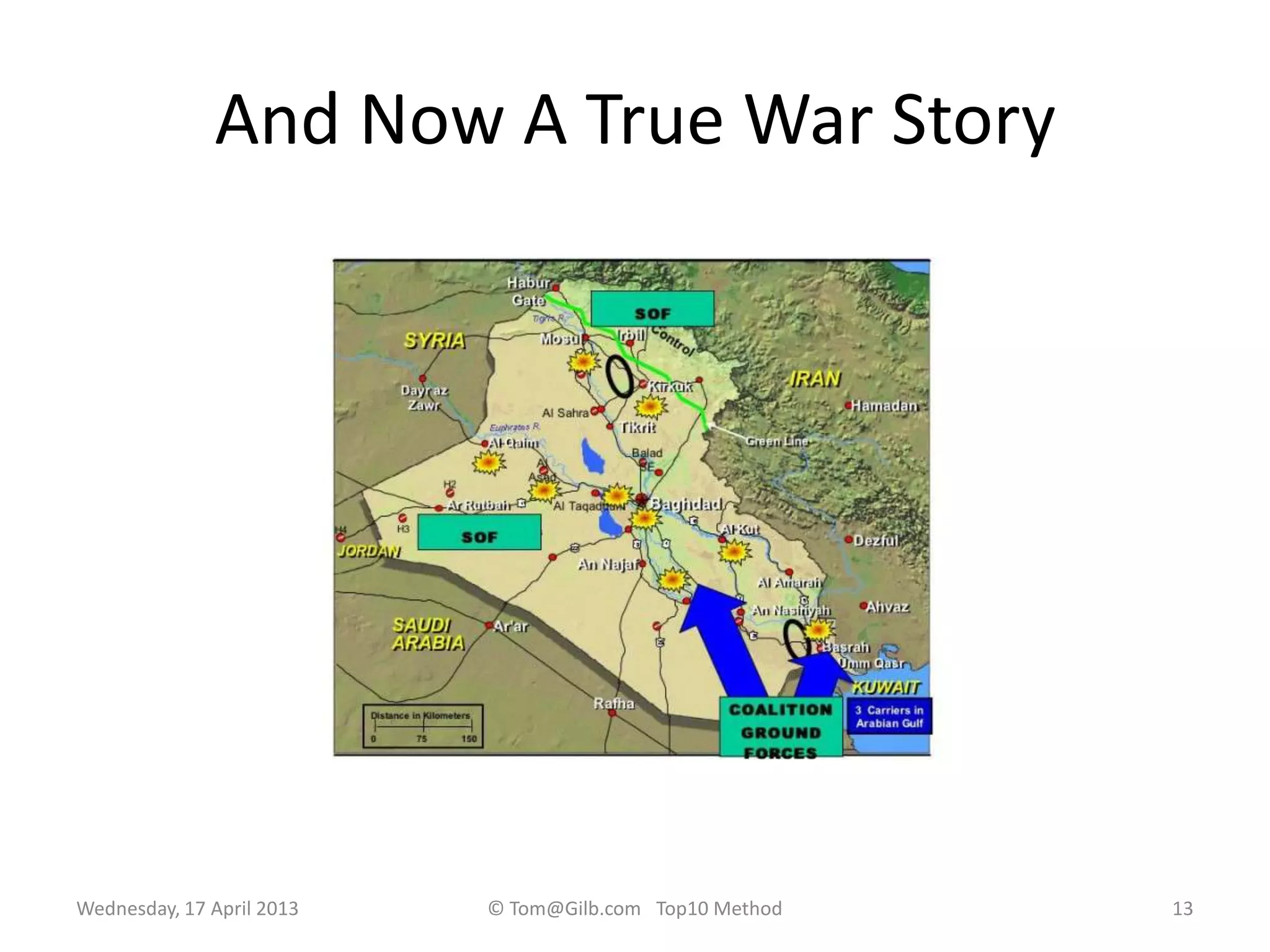 And Now A True War Story
Wednesday, 17 April 2013 © Tom@Gilb.com Top10 Method 13
 