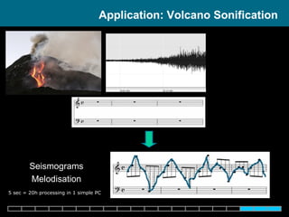 Etna, Italy Application: Volcano Sonification  Seismograms Melodisation 5 sec = 20h processing in 1 simple PC 