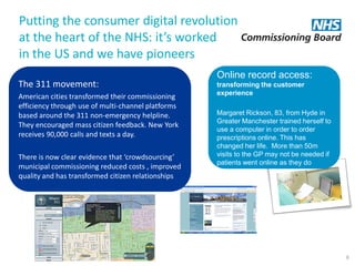 Putting the consumer digital revolution
at the heart of the NHS: it’s worked
in the US and we have pioneers
              ...