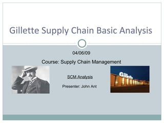 SCM Analysis Presenter: John Ant  04/06/09 Course: Supply Chain Management Gillette Supply Chain Basic Analysis 