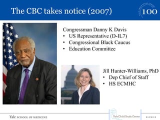 S L I D E 8
The CBC takes notice (2007)
Congressman Danny K Davis
• US Representative (D-IL7)
• Congressional Black Caucus
• Education Committee
Jill Hunter-Williams, PhD
• Dep Chief of Staff
• HS ECMHC
 