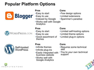 Popular Platform Options
                  Pros                   Cons
                  • Easy to start        • Few desi...