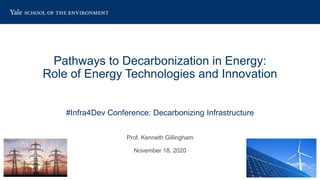 Pathways to Decarbonization in Energy:
Role of Energy Technologies and Innovation
#Infra4Dev Conference: Decarbonizing Infrastructure
Prof. Kenneth Gillingham
November 18, 2020
 