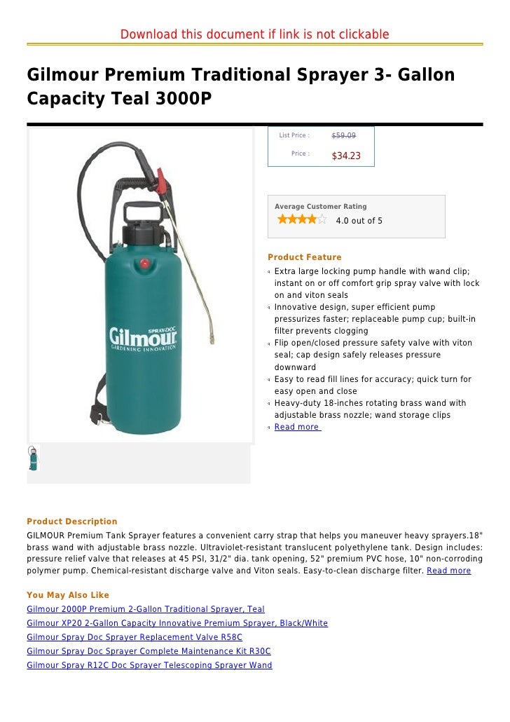 Gilmour premium traditional sprayer 3 gallon capacity teal 3000 p