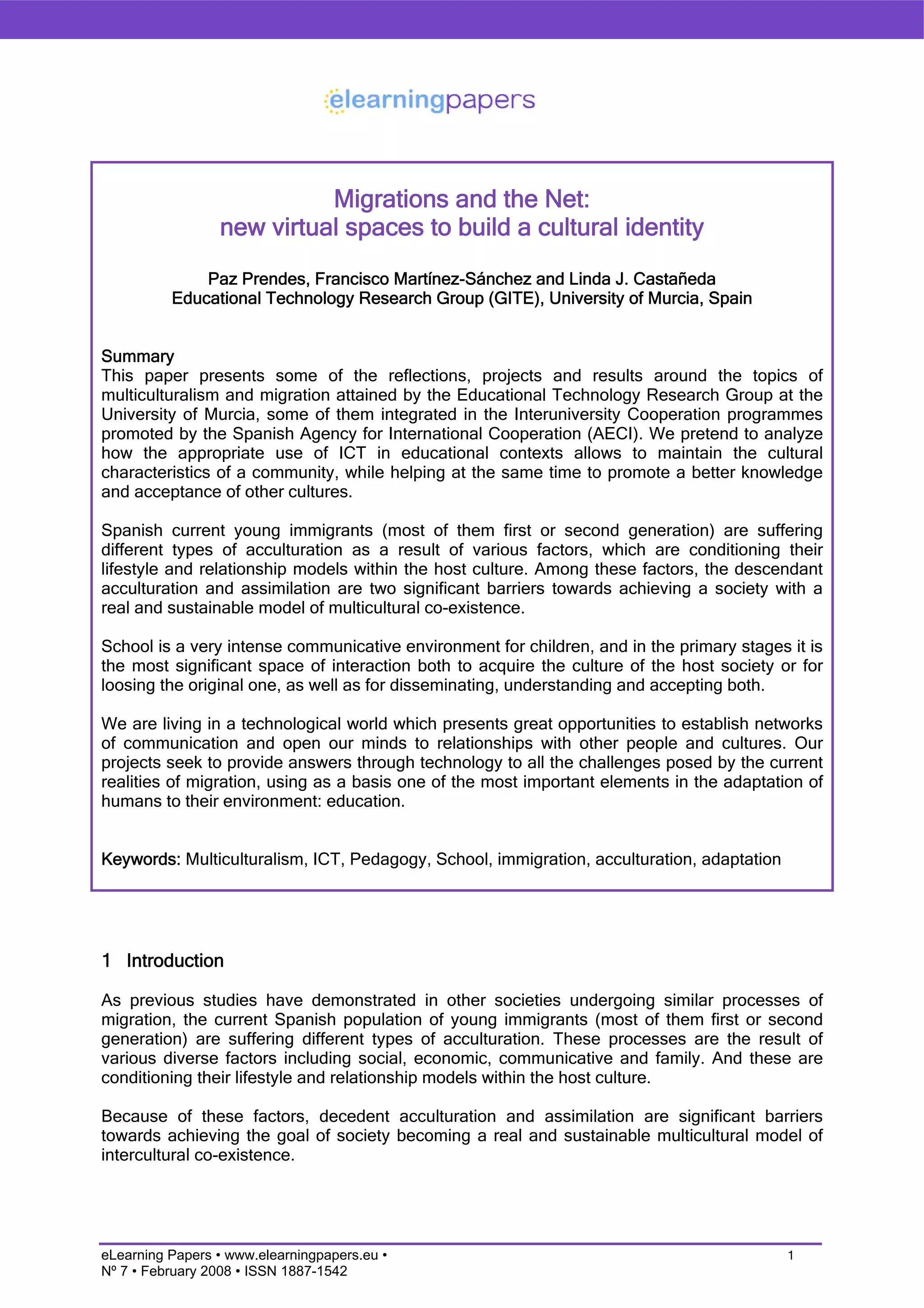 Migrations and the Net: new virtual spaces to build a cultural identity