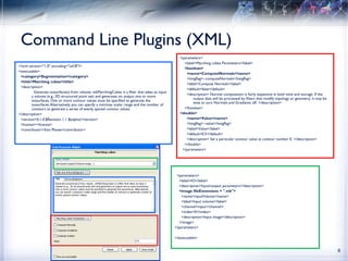 Command Line Plugins (XML) <?xml version="1.0" encoding="utf-8"?> <executable> <category>Segmentation</category> <title>Marching cubes</title> <description>   Generate isosurface(s) from volume. vtkMarchingCubes is a filter that takes as input a volume (e.g., 3D structured point set) and generates on output one or more isosurfaces. One or more contour values must be specified to generate the isosurfaces. Alternatively, you can specify a min/max scalar range and the number of contours to generate a series of evenly spaced contour values. </description> <version>0.1.0.$Revision: 1.1 $(alpha)</version> <license></license> <contributor>Xavi Planes</contributor> <parameters> <label>Marching cubes Parameters</label> <boolean> <name>ComputeNormals</name> <longflag>--computeNormals</longflag> <label>Compute Normals</label> <default>false</default> <description> Normal computation is fairly expensive in both time and storage. If the output data will be processed by filters that modify topology or geometry, it may be wise to turn Normals and Gradients off. </description> </boolean> <double> <name>Value</name> <longflag>--value</longflag> <label>Value</label> <default>0.5</default> <description> Set a particular contour value at contour number 0. </description> </double> </parameters> <parameters> <label>IO</label> <description>Input/output parameters</description> <image fileExtensions = ".vtk"> <name>inputVolume</name> <label>Input volume</label> <channel>input</channel> <index>0</index> <description>Input Image</description> </image> </parameters> </executable> 