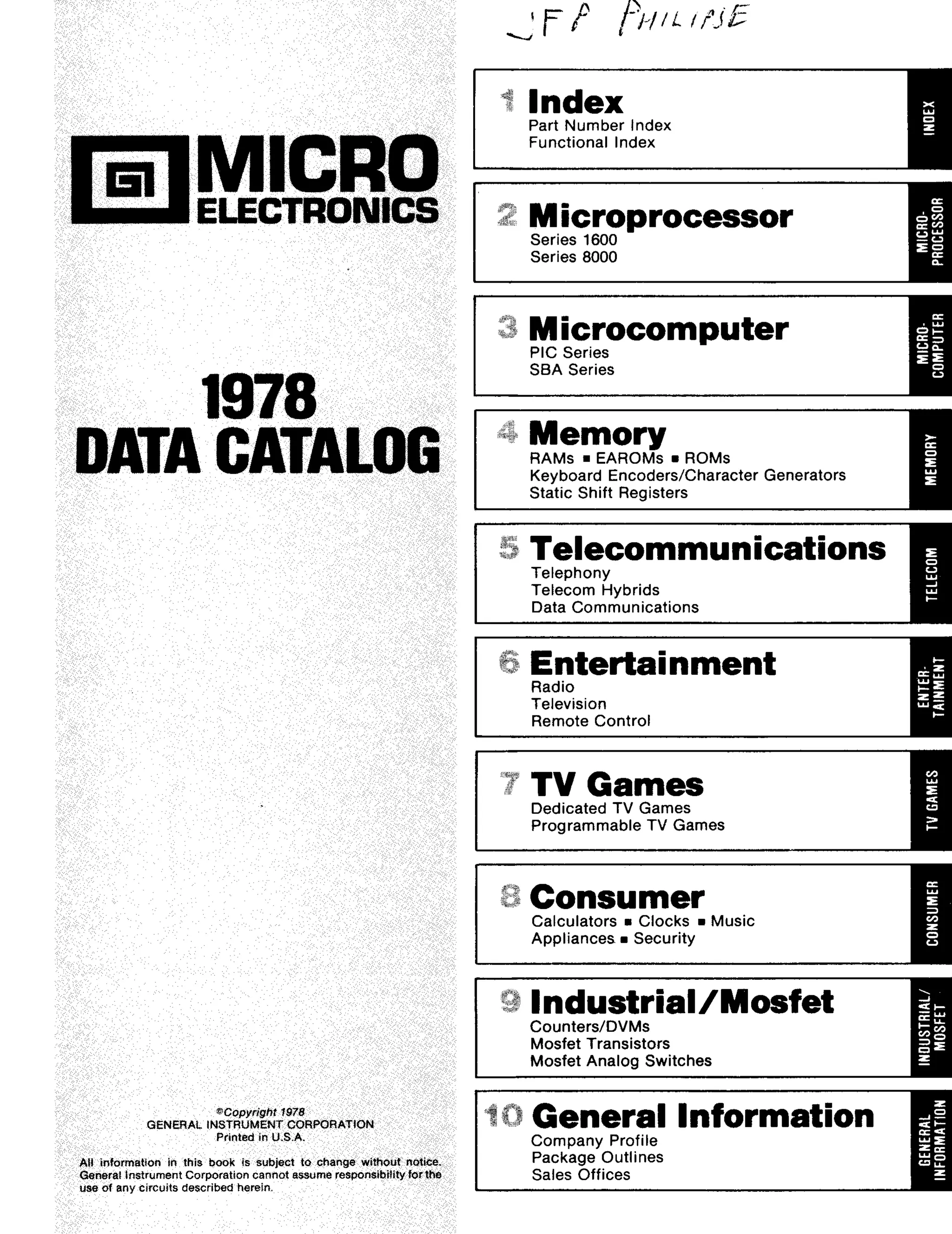 Gi Micro Electronics Data Catalog 1978 Index PDF
