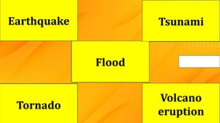 ? ?
?
?
?
Flood
Tornado
Volcano
eruption
Earthquake Tsunami
 