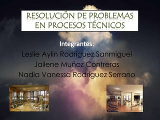 Leslie Aylin Rodríguez Sanmiguel
Jailene Muñoz Contreras
Nadia Vanessa Rodríguez Serrano
RESOLUCIÓN DE PROBLEMAS
EN PROCESOS TÉCNICOS
 