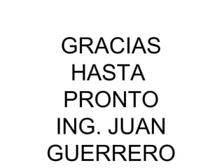 GRACIAS
HASTA
PRONTO
ING. JUAN
GUERRERO

 